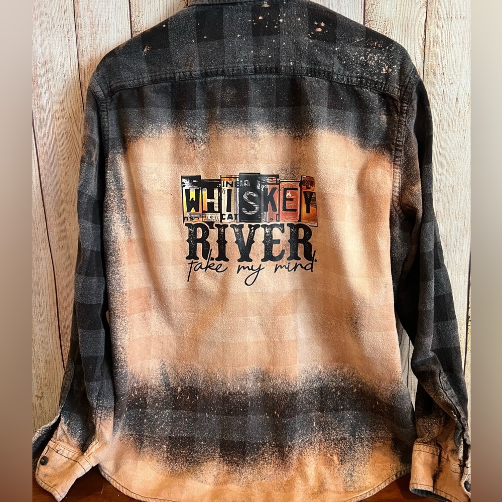Whiskey River -Willie Nelson Bleach Distressed Flannel
